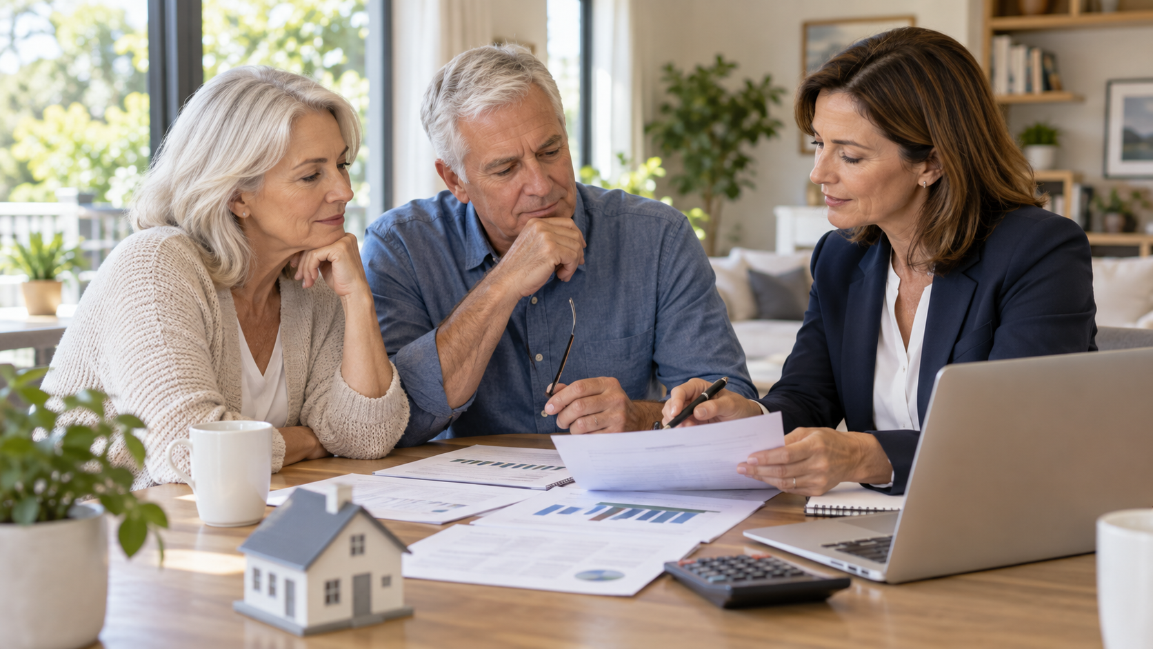 A buyer planning the full costs of a reverse mortgage purchase, from the down payment to the annual premiums and closing costs