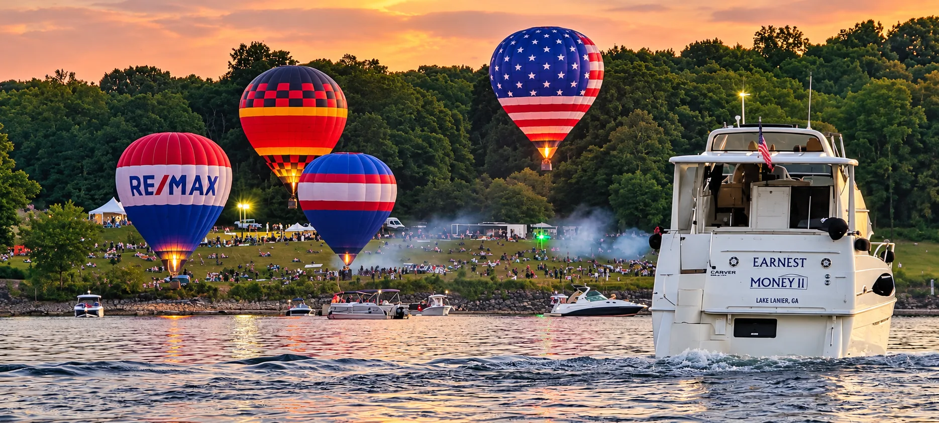 Hot air balloons over Lake Lanier at the 2026 Hot Air Balloon Festival at Lanier Islands