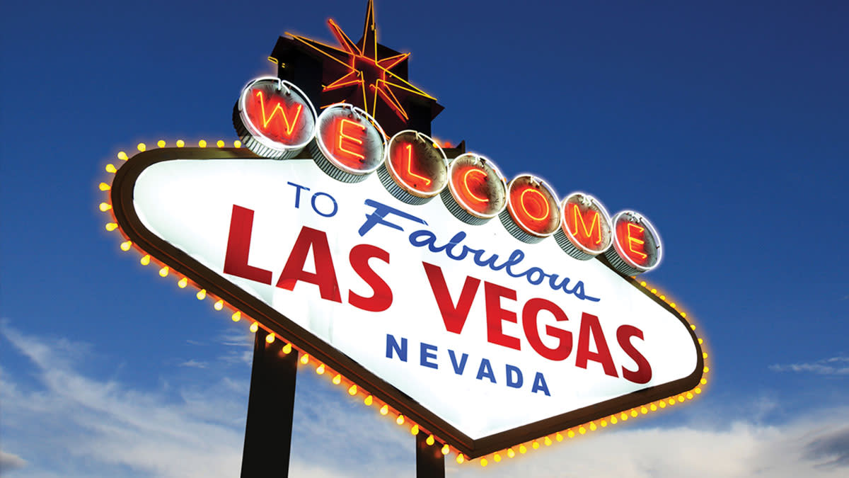 Welcome to Fabulous Las Vegas sign against a bright blue sky