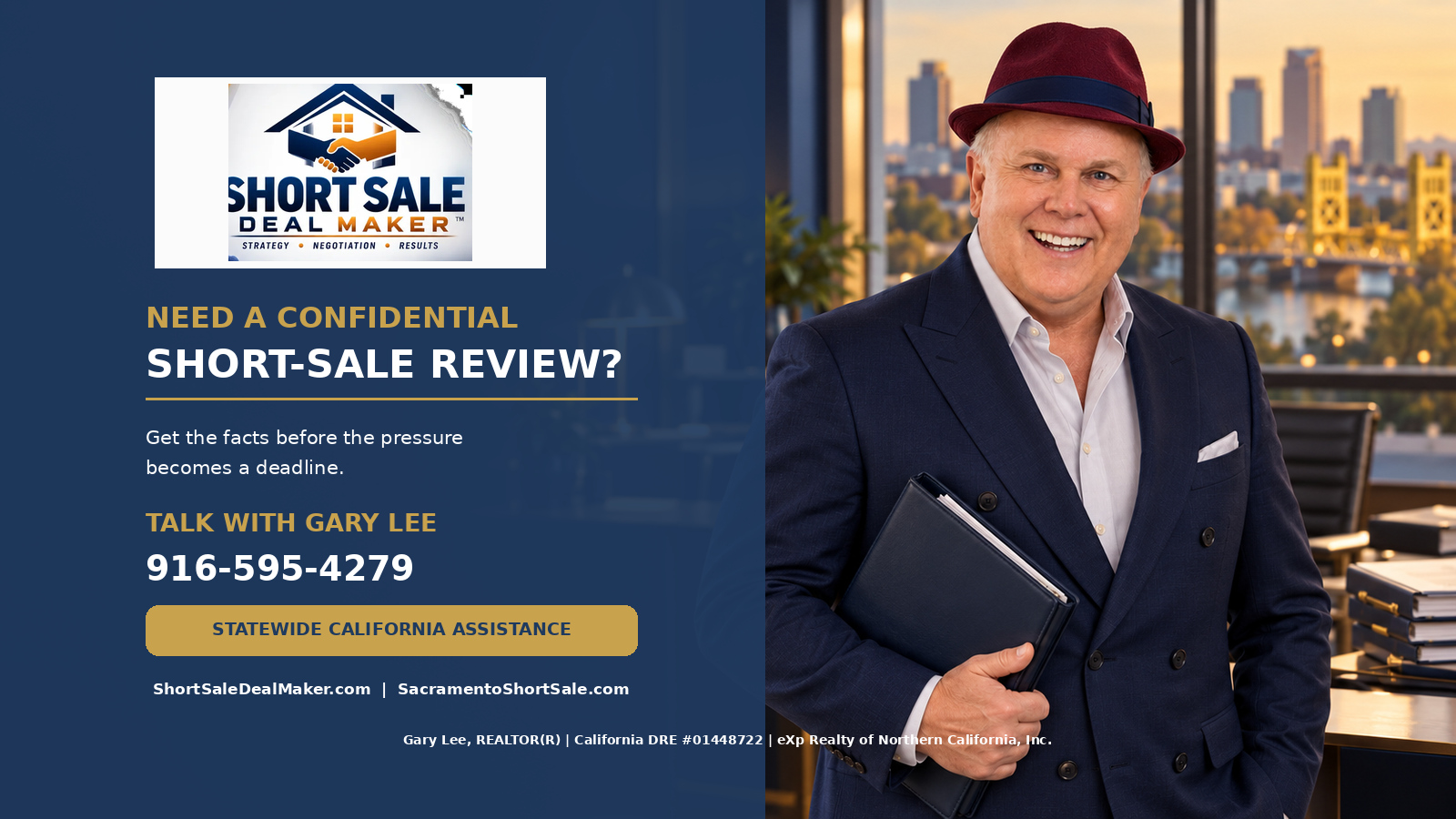 Gary Lee's confidential short-sale review graphic inviting California homeowners to share their situation in private