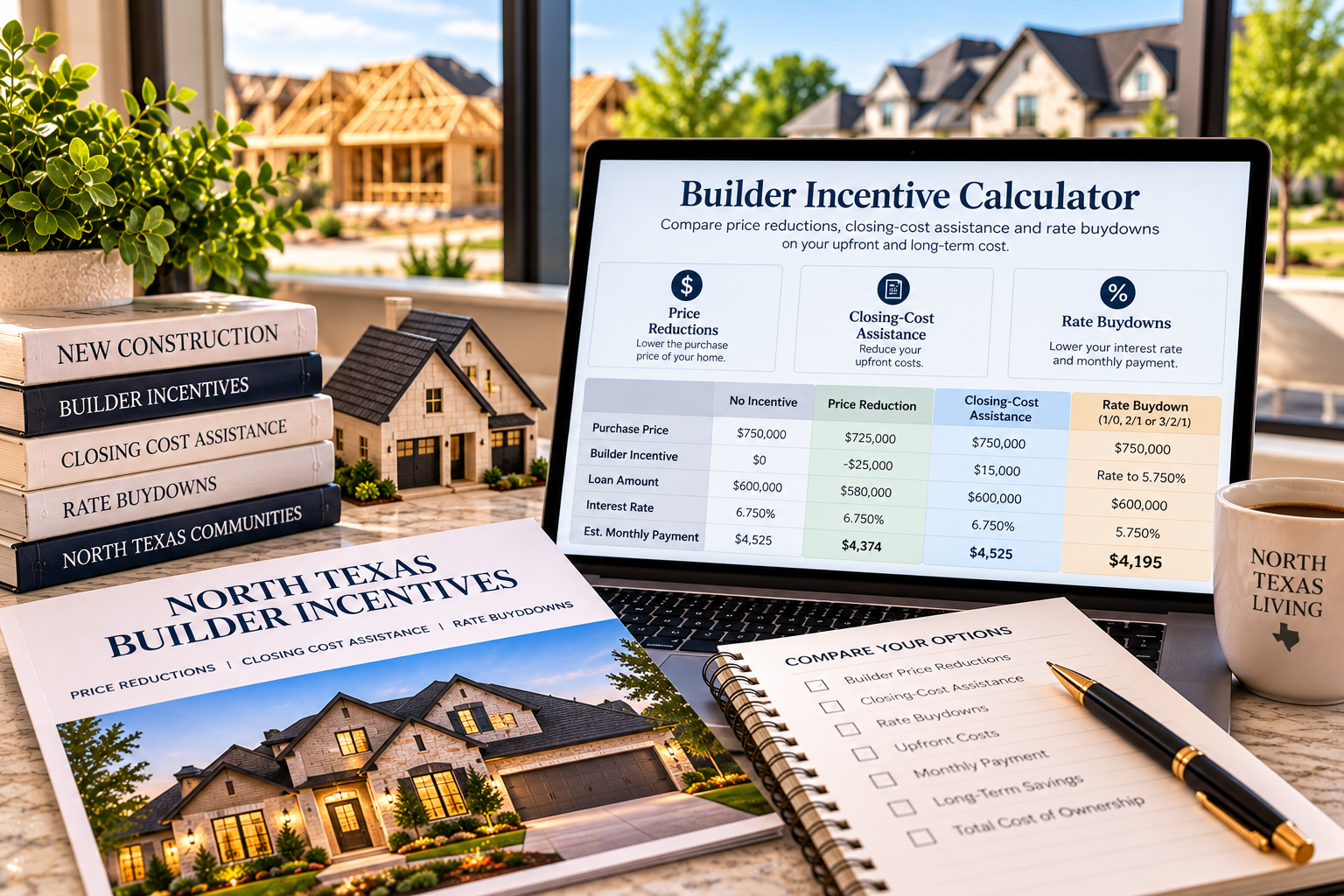 A North Texas builder incentives overview graphic beside the incentive calculator