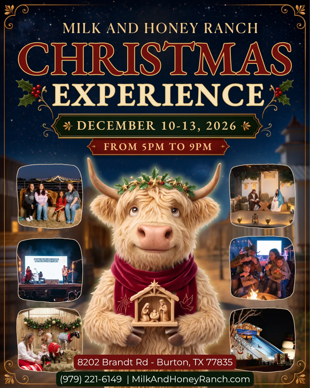 Milk and Honey Ranch Christmas Experience flyer in Burton, Texas