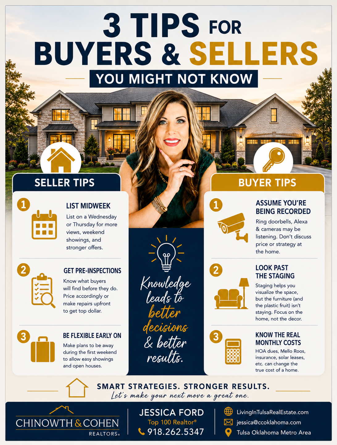 A colorful infographic titled 3 Tips for Buyers and Sellers, offering practical real estate advice.