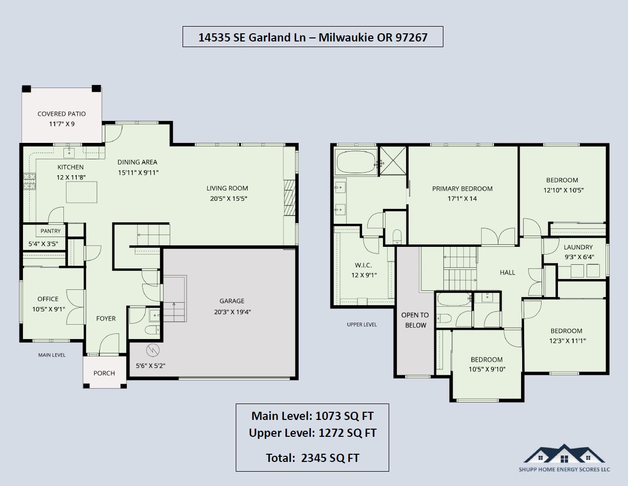 Floor plan diagram for 14535 SE Garland Ln showing room layout and dimensions