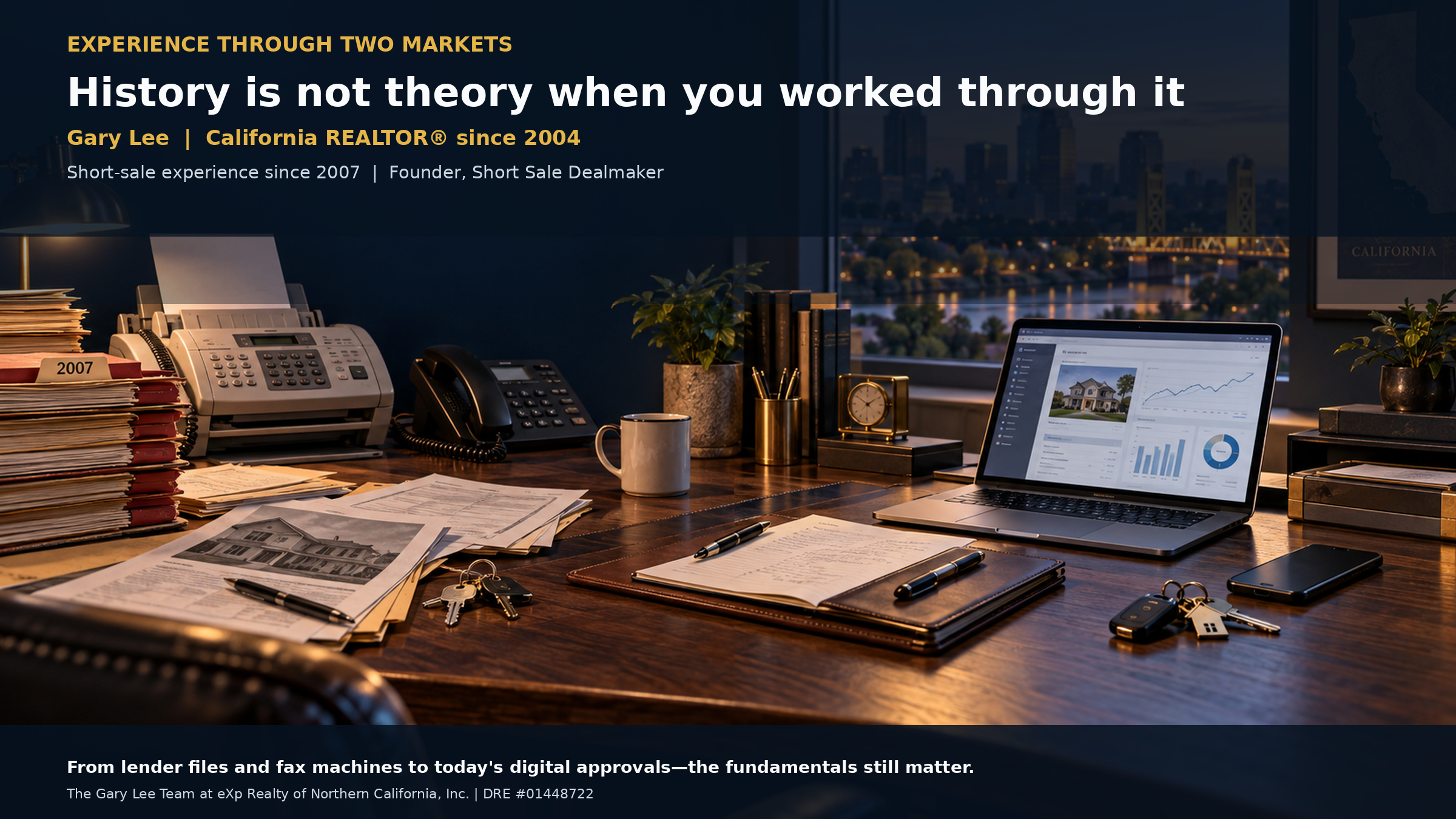 Experience Through Two Markets: Gary Lee's California short-sale experience graphic covering 2004, 2007, 2009 and more than 100 REO listings