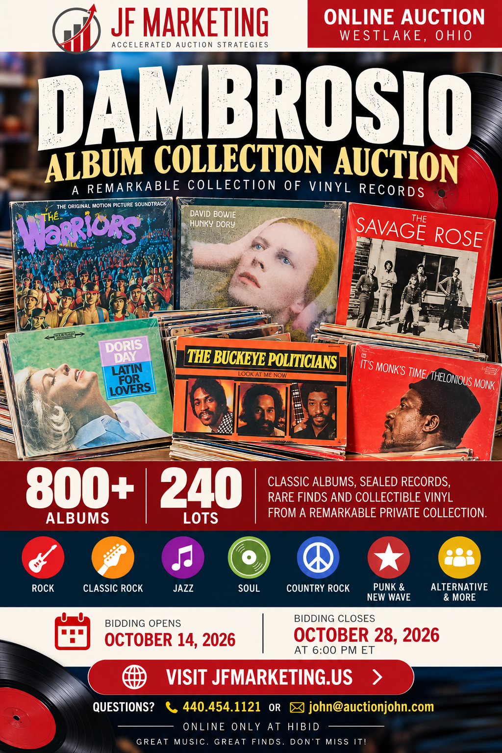 Dambrosio Album Collection Auction, online vinyl album auction flyer