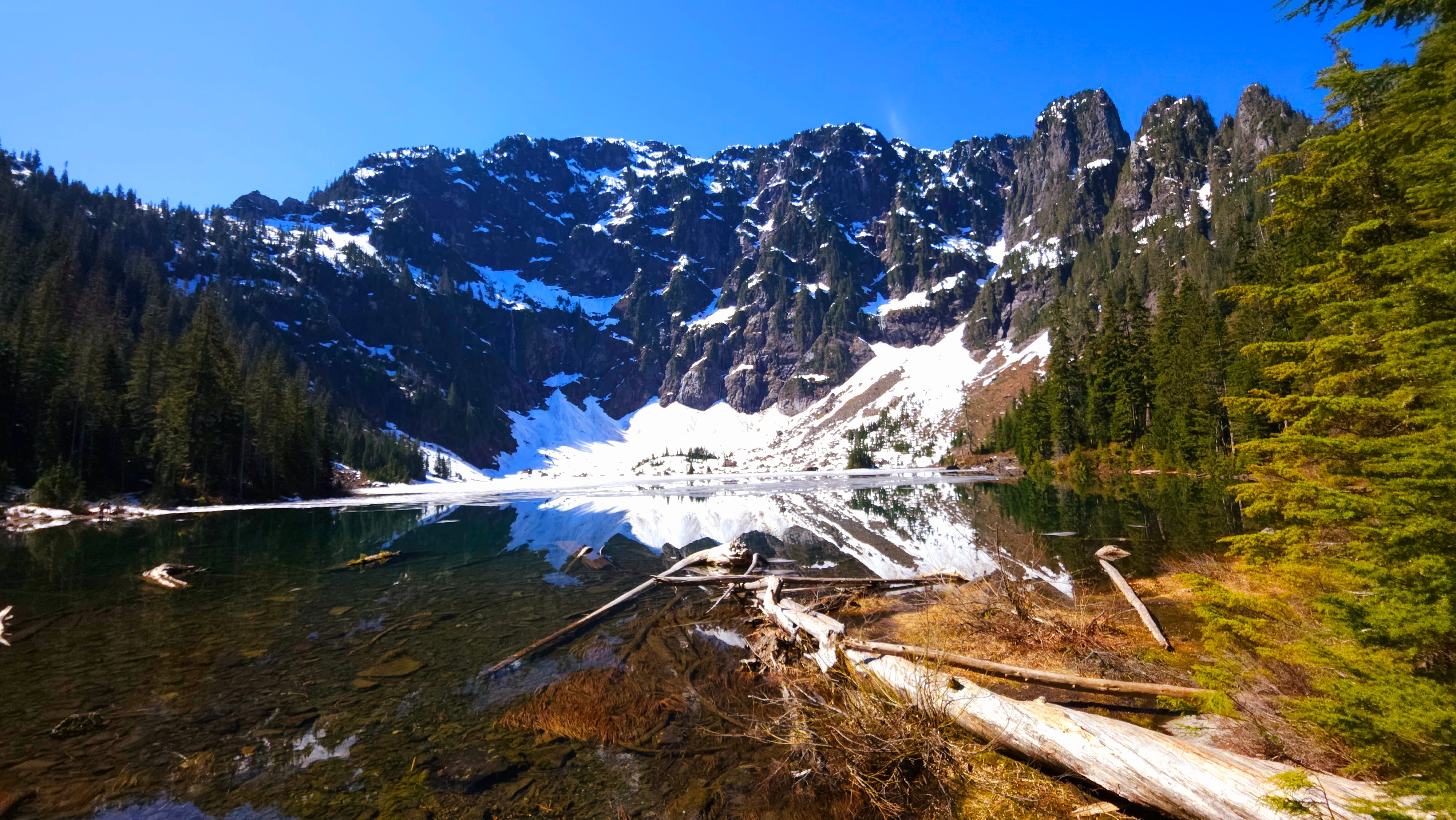 Lake 22, the alpine cirque lake on the Mountain Loop Highway near Granite Falls, Washington, with Mount Pilchuck's slopes rising above