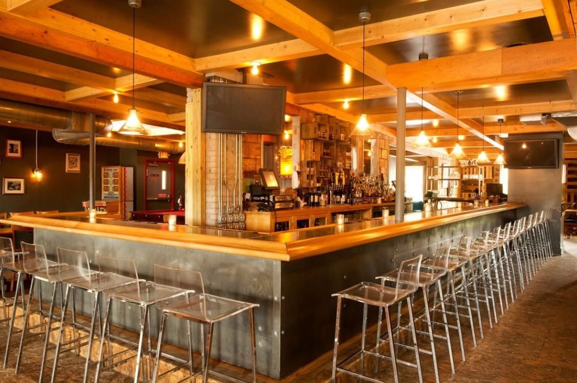 The Union Woodshop restaurant exterior along Main Street in downtown Clarkston, Michigan