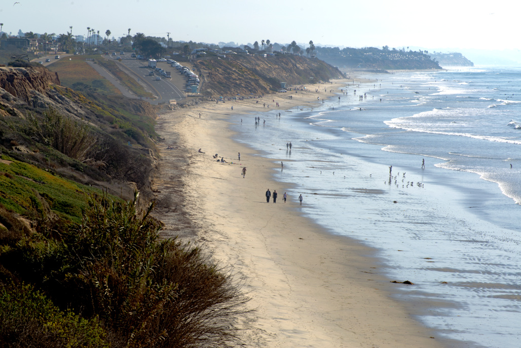 South Beach in Carlsbad with wide sand and surf along the Pacific