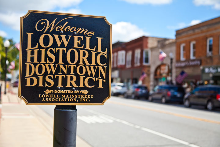 Historic downtown street in Lowell, Indiana
