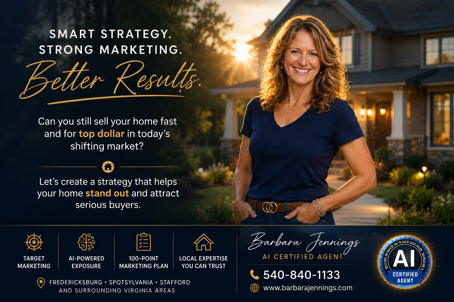 Barbara Jennings SOLD home banner with contact information for Fredericksburg VA