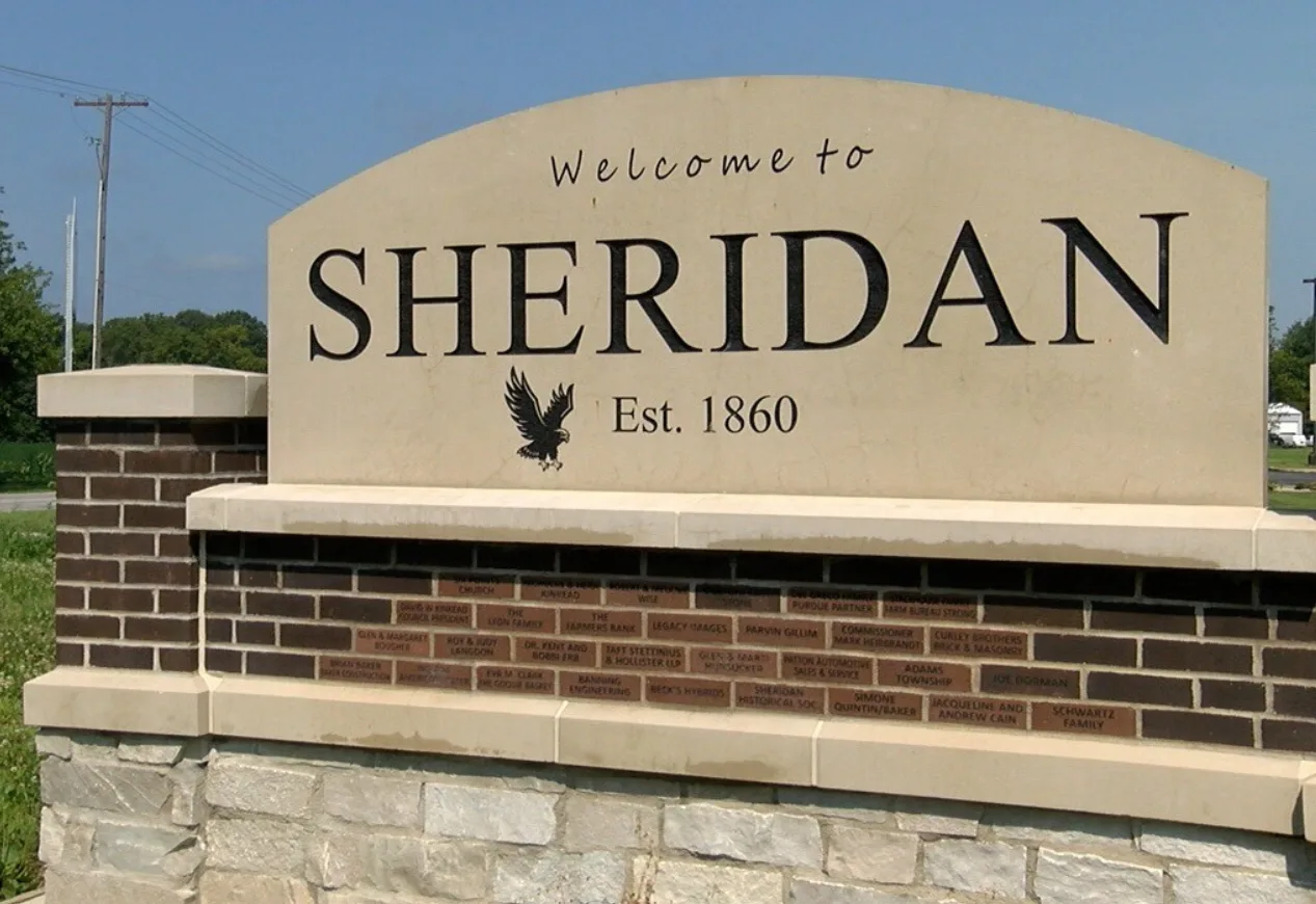 Historic buildings and Main Street in Sheridan Indiana