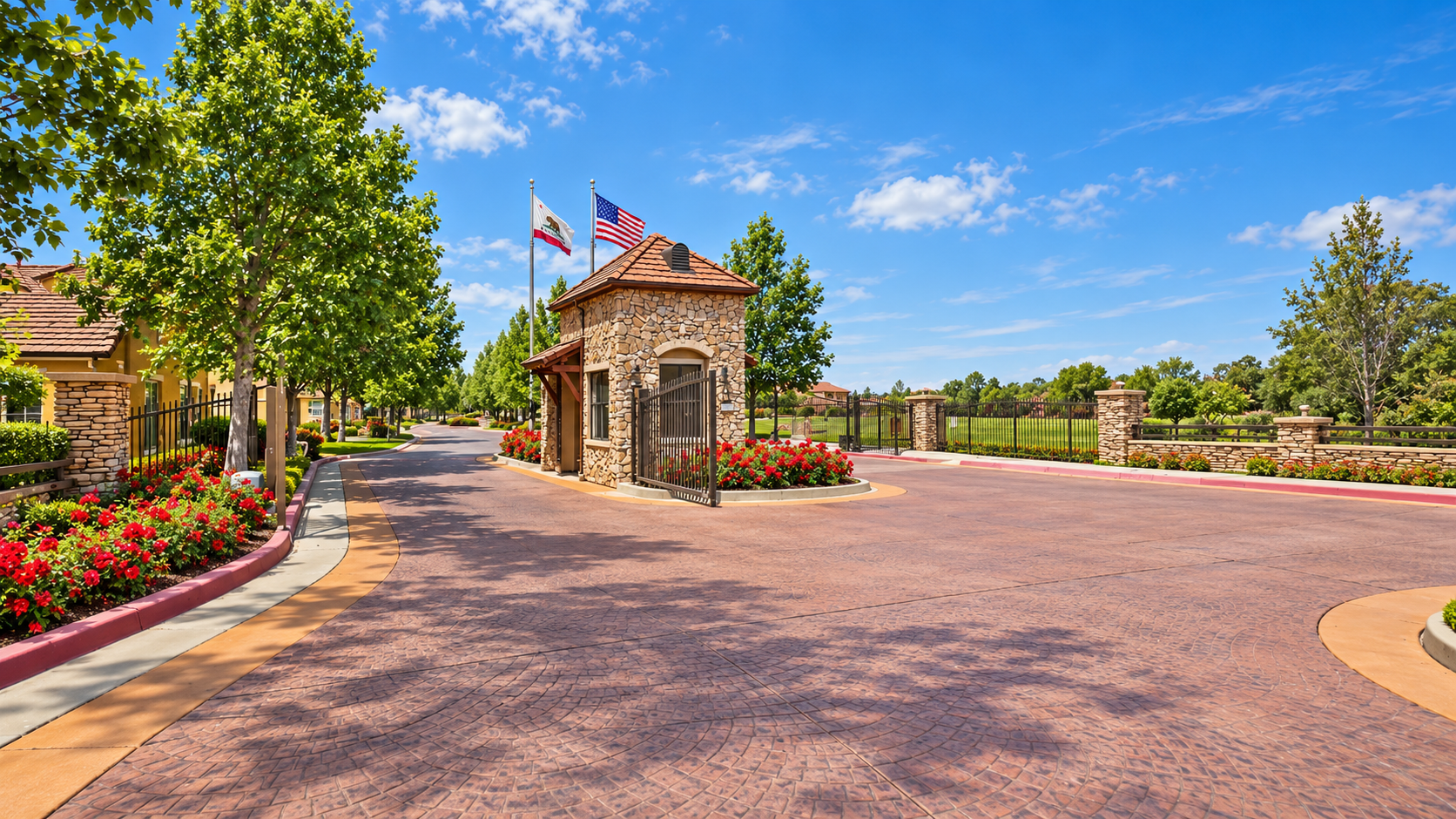 Gated community entrance at Eskaton Village Roseville, the private 55+ active adult neighborhood entrance