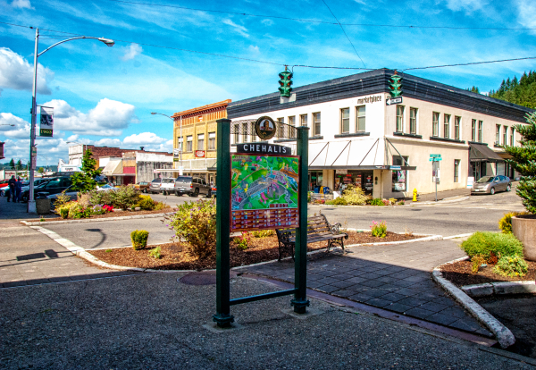 Downtown Chehalis Washington photographed by Dave Cosser, featuring the small-town main street and community character