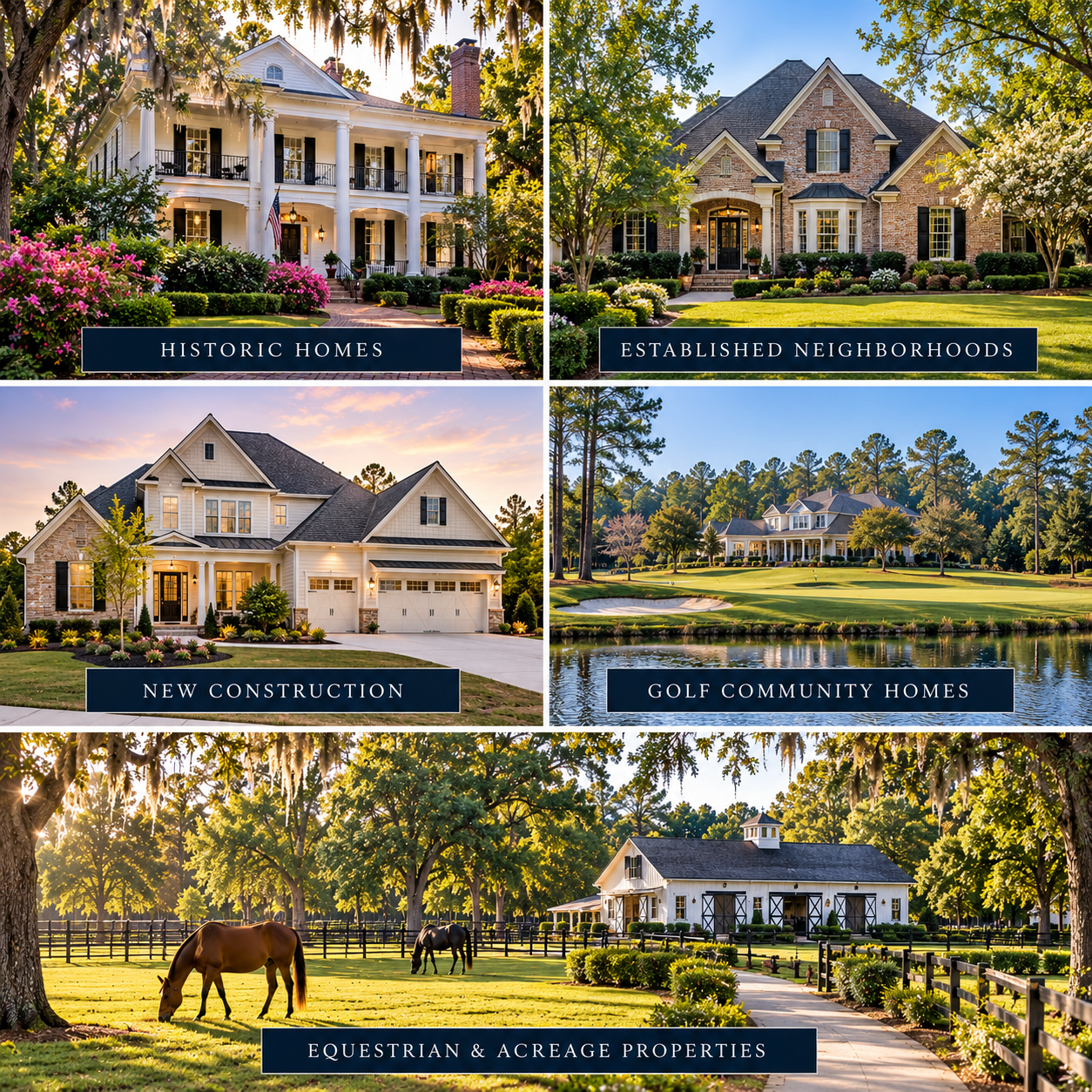 Aiken home options: historic homes, established neighborhoods, new construction, golf community homes and equestrian and acreage properties