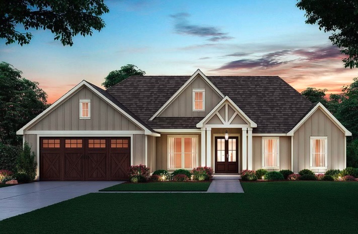 Farmhouse-style exterior facade at Oaks of Tyrone