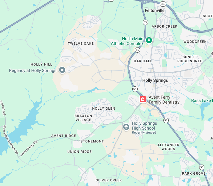 Holly Springs location and surrounding Triangle region map