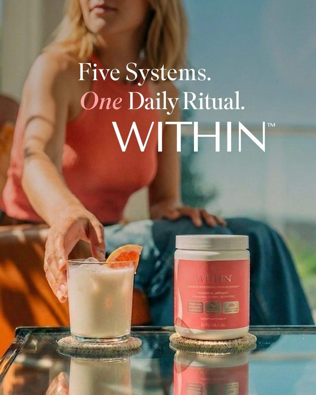A bright, softly styled wellness photograph in blush pink and cream tones for Emily's gut health guide