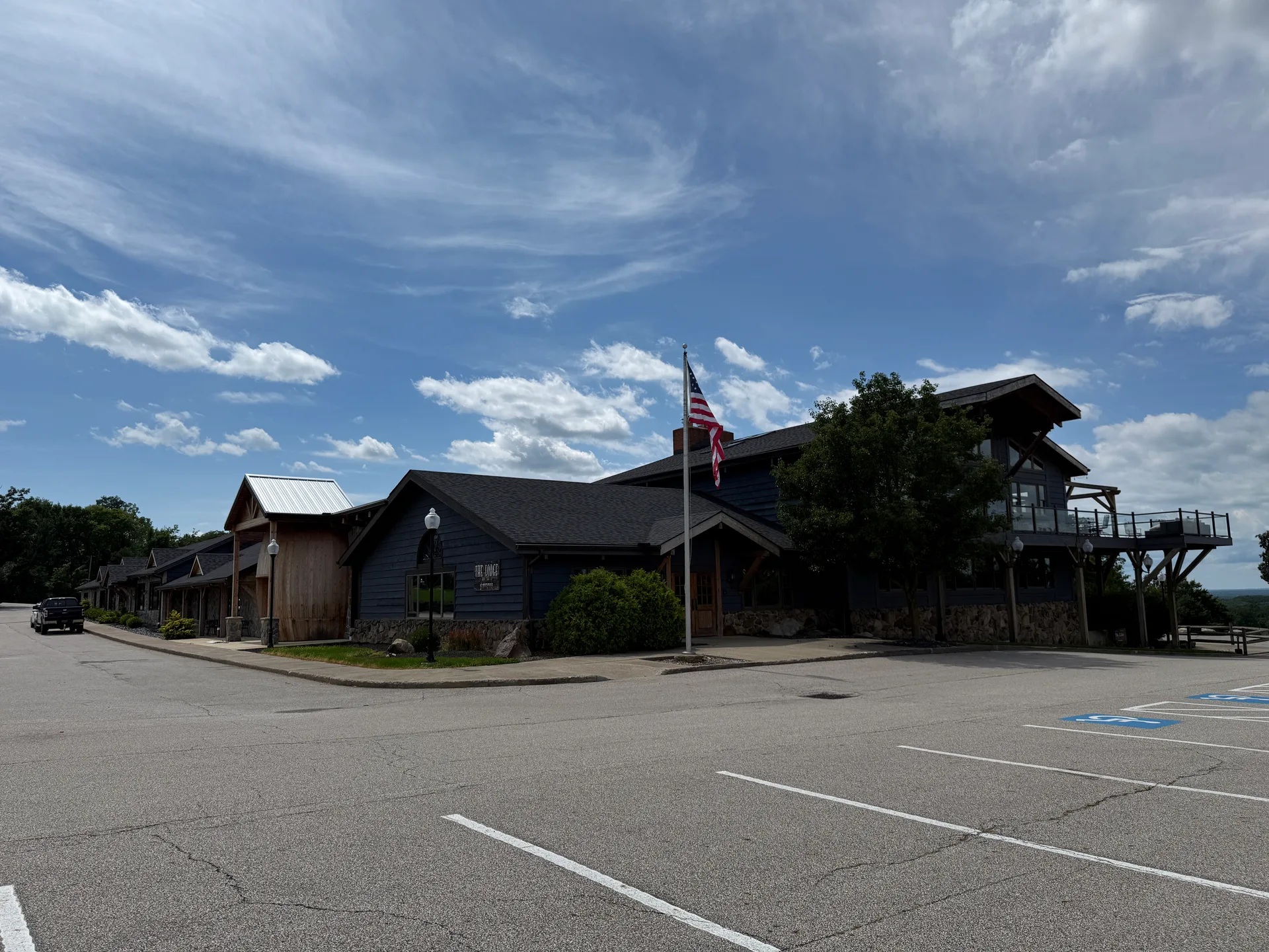 Main building with American flag at Mapleside Farms in Brunswick, Ohio