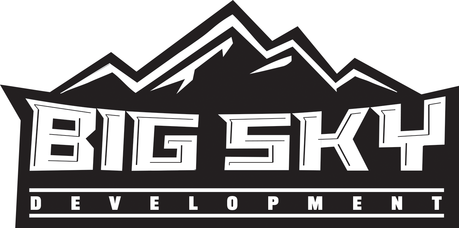 Big Sky Development logo — white mountain peak design with angular text on black background