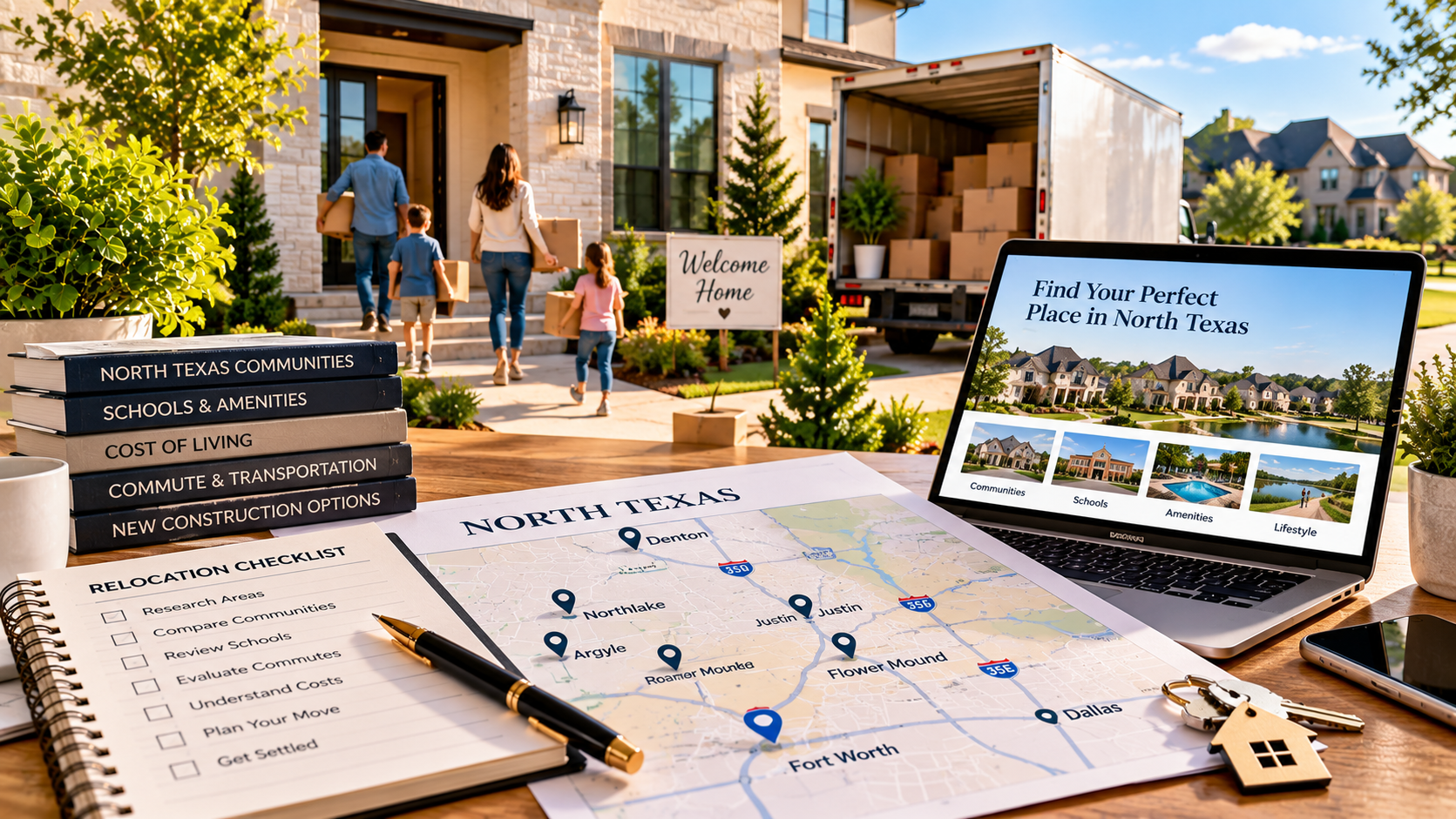 A welcome home photo in North Texas for buyers relocating to a new build