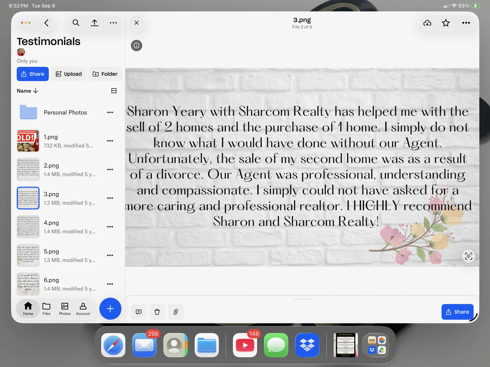 A client recommendation for Sharon Yeary highlighting her Texas real estate service