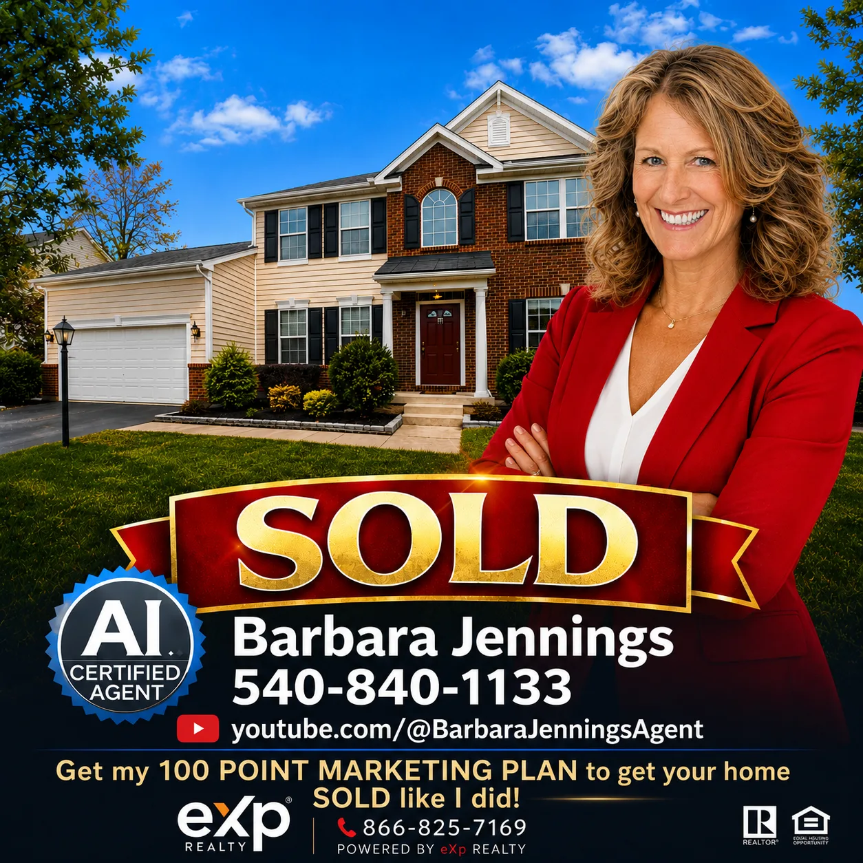 Barbara Jennings SOLD graphic with headshot, contact details, YouTube channel, and eXp Realty branding