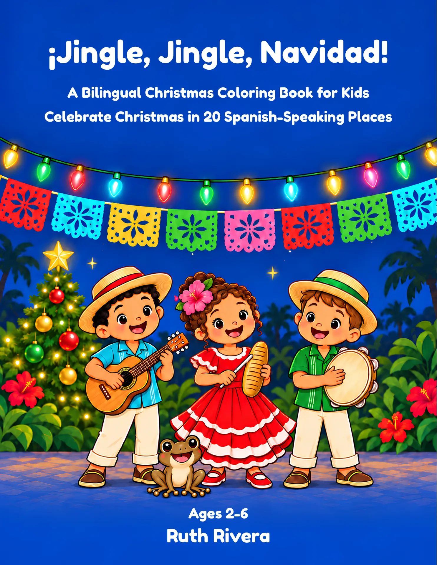 The cover of ¡Jingle, Jingle, Navidad!, Ruth Rivera's bilingual Christmas coloring book for kids