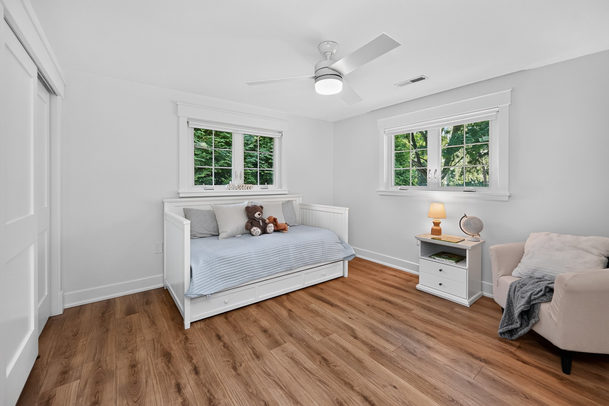 Styled family room with cozy seating arrangement and natural light