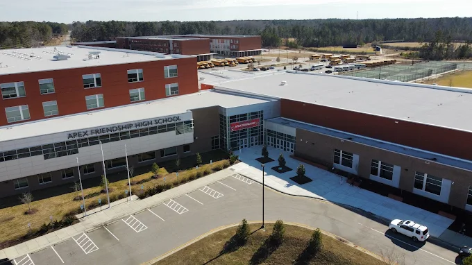 Drone view of Apex Friendship High School campus