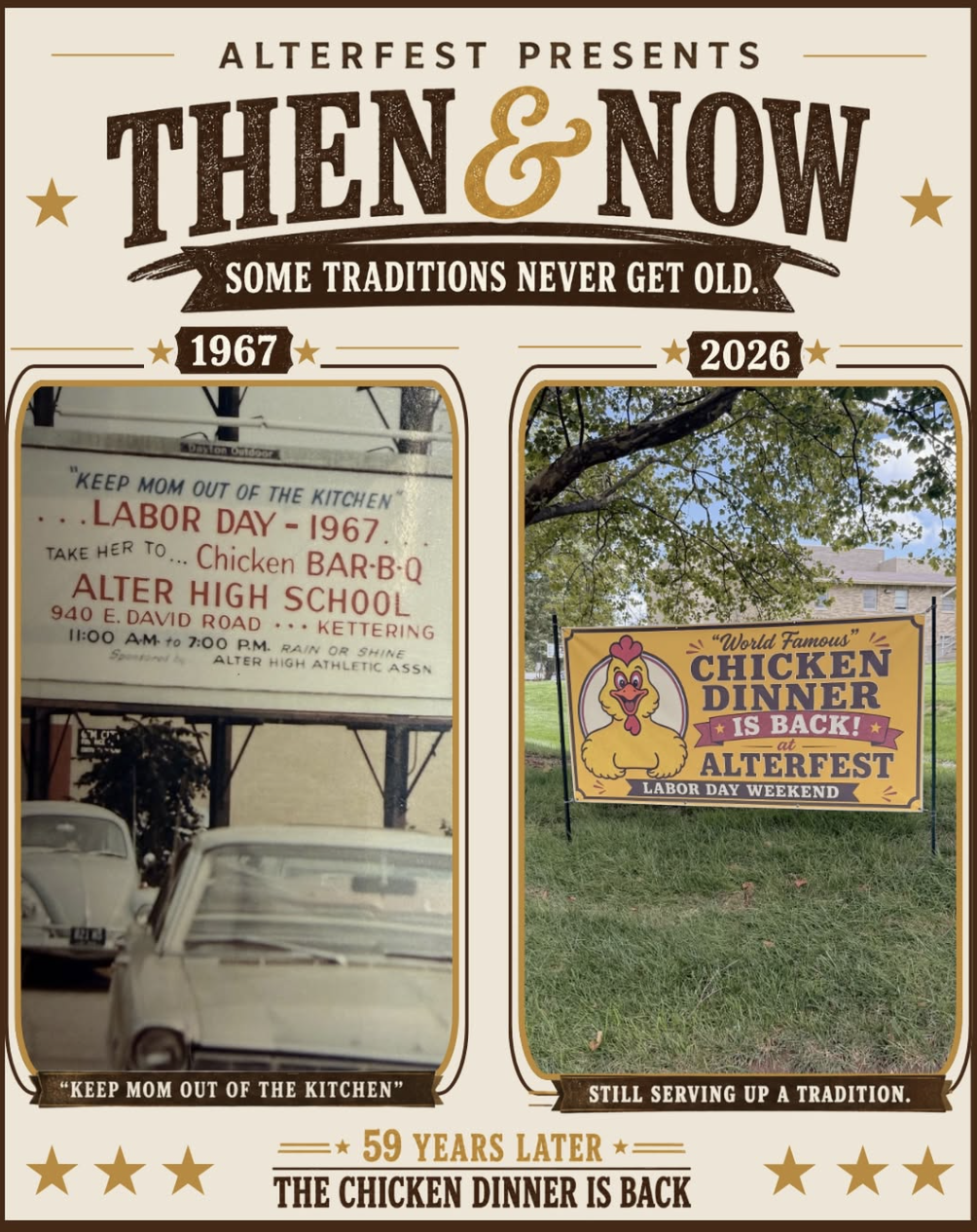 AlterFest Then and Now chicken dinner flyer