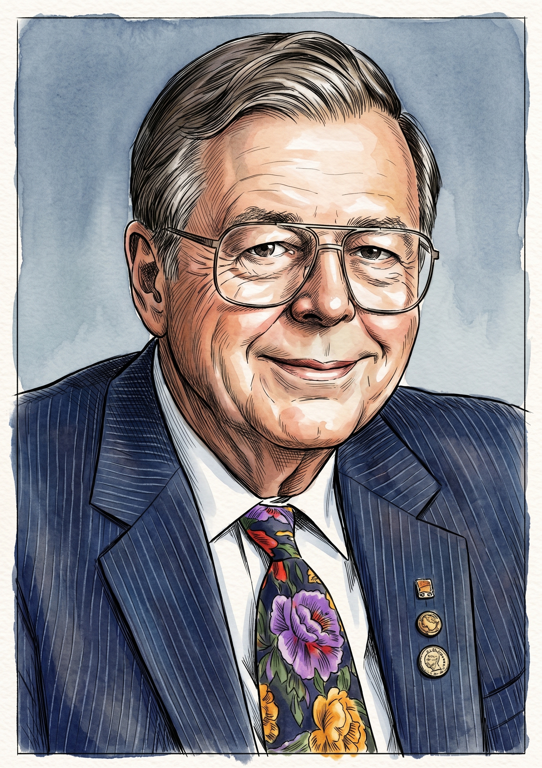Illustration of Earl Bakken, the Medtronic co-founder and pacemaker pioneer
