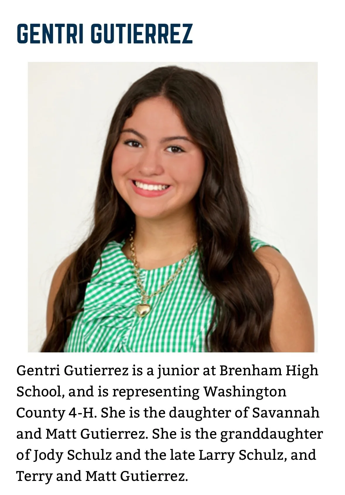 Gentri Gutierrez, candidate for Washington County Fair Queen