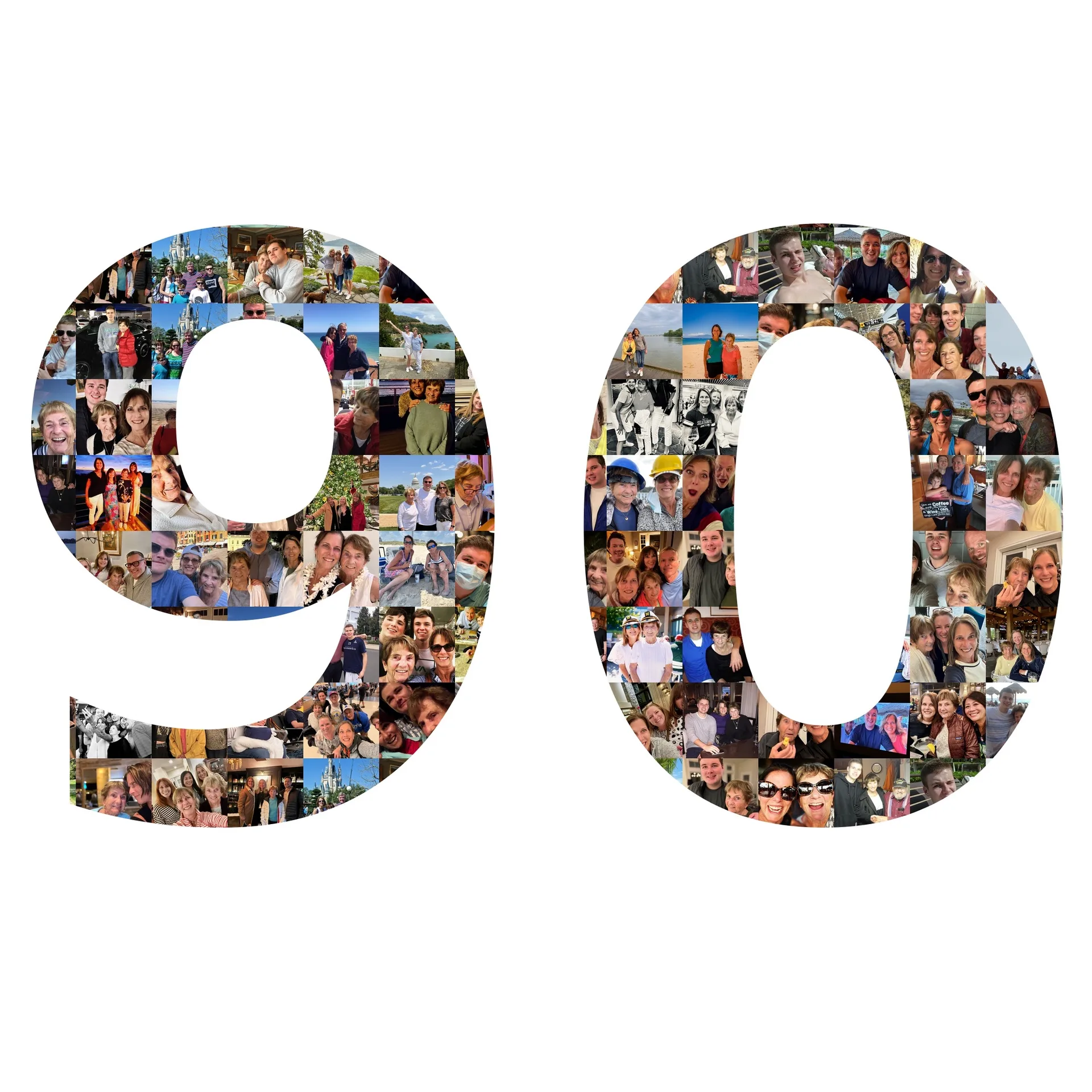 A photo mosaic of the number 90