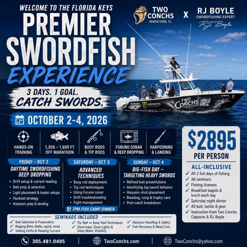 A swordfish caught during the Florida Keys Premier Swordfishing Experience in Marathon, an intensive three-day offshore seminar