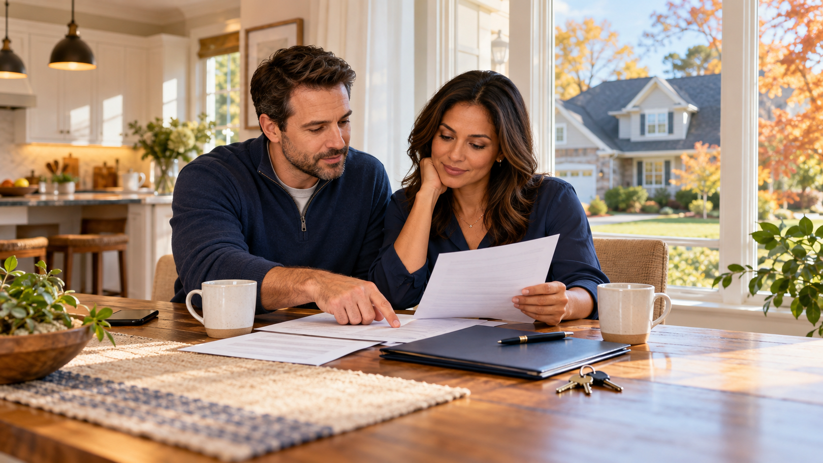 South Jersey homebuyers reviewing property documents at a kitchen table