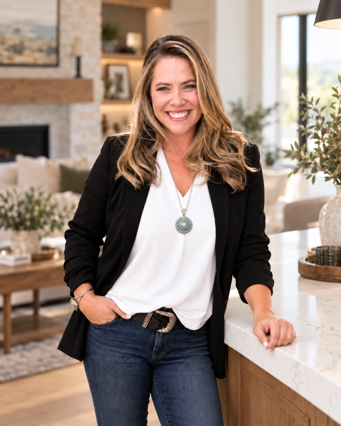 Misty Fisher, Realtor® in Eagle, Idaho, standing in a bright modern kitchen