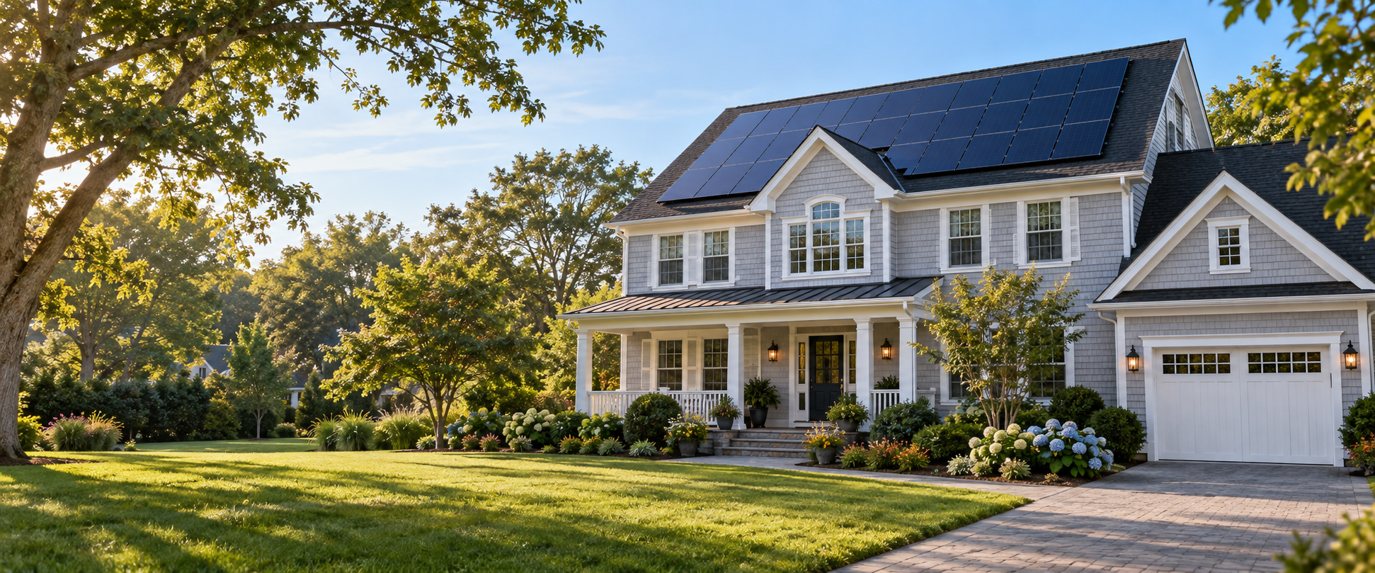 A New Jersey home with solar panels on the roof