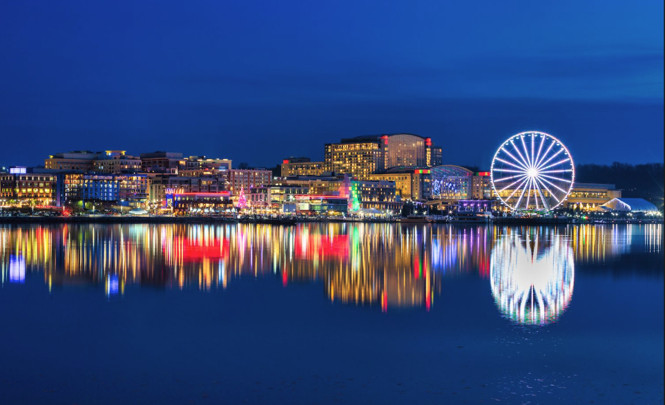 National Harbor waterfront and Capital Wheel in Maryland