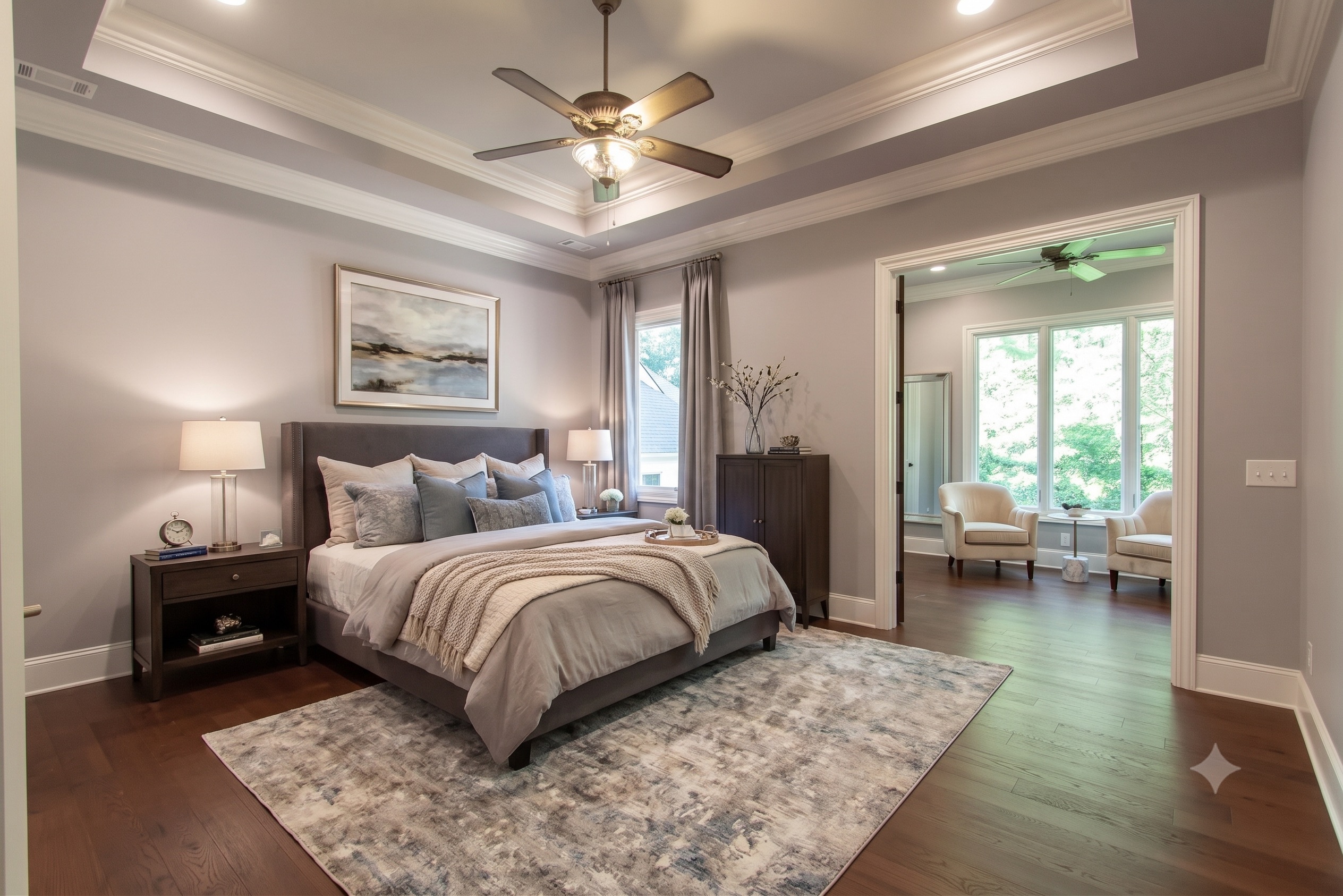 Virtually staged primary bedroom