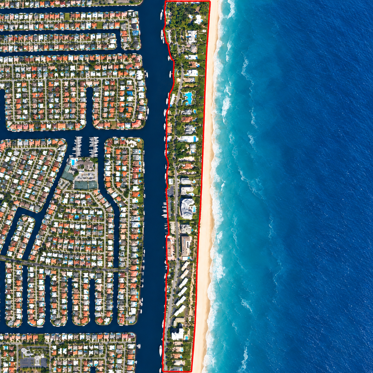 Aerial view of the Hillsboro Mile coastline in Hillsboro Beach, Florida