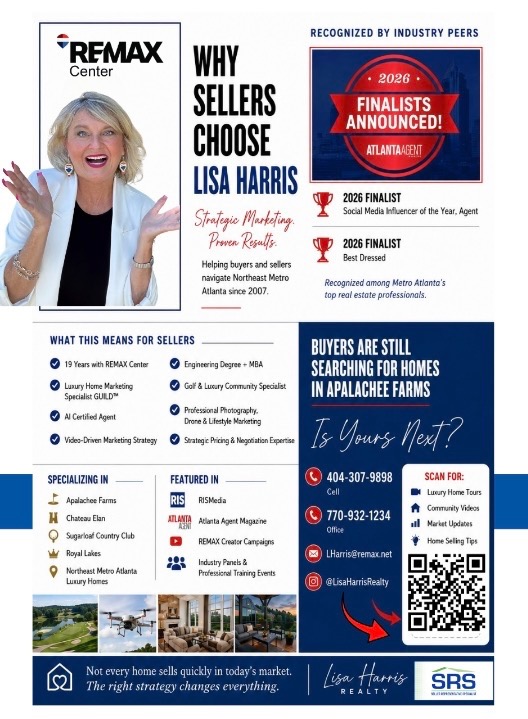 Lisa Harris credentials and success stories flyer page for Apalachee Farms luxury home marketing