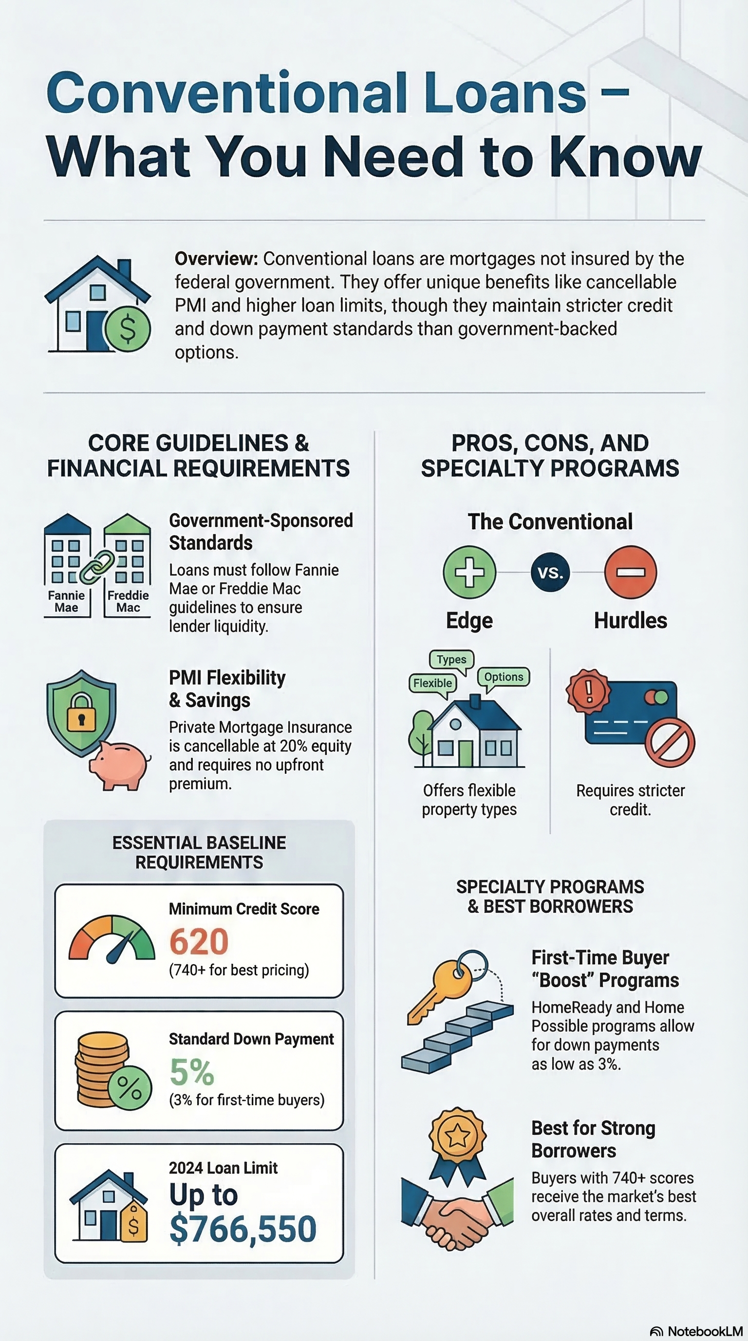Conventional loan overview for first-time buyers: down payment, credit requirements, and how private mortgage insurance works