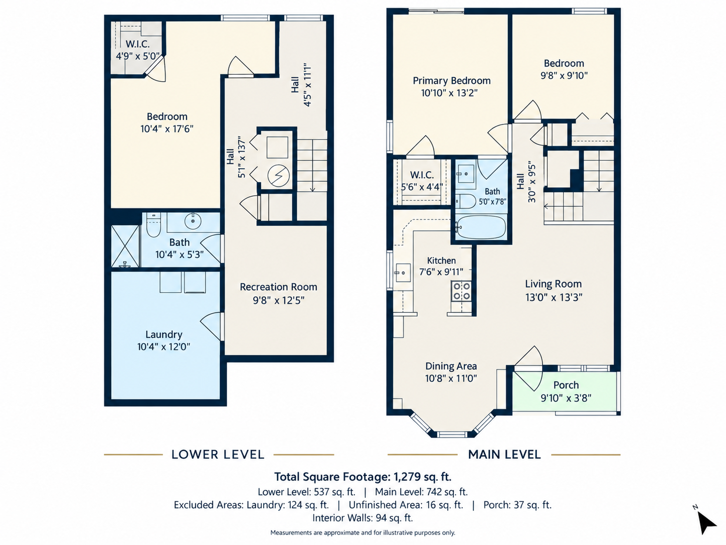 Floor plan of the townhome showing the main and lower levels
