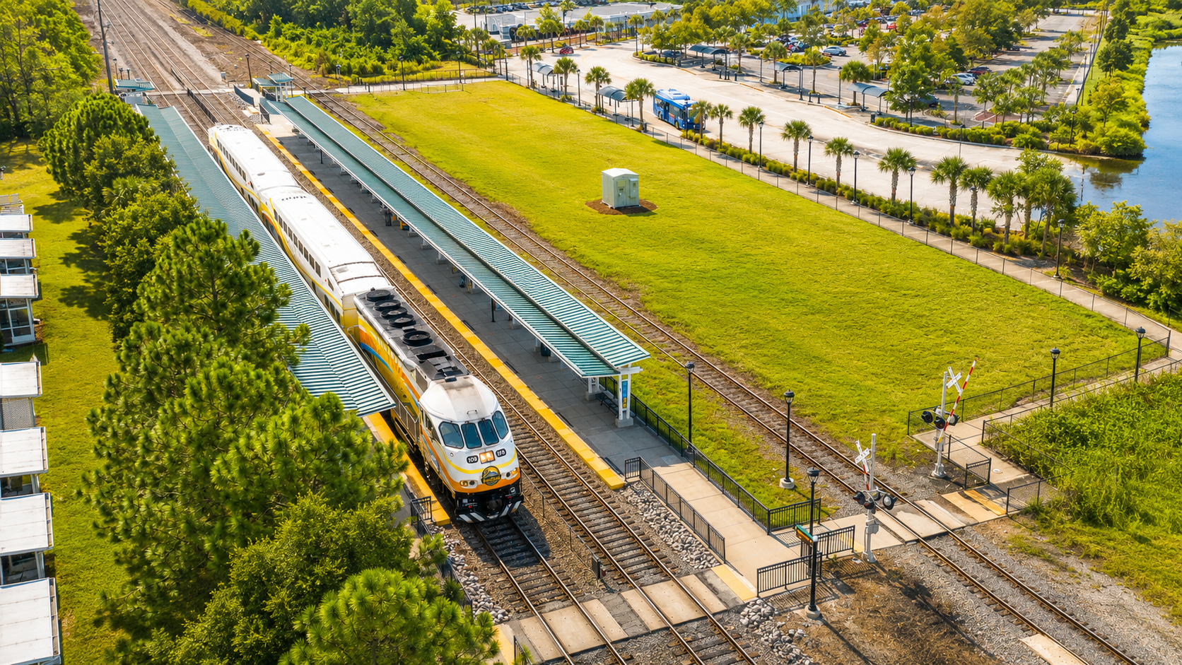 SunRail commuter train at the Sanford station platform