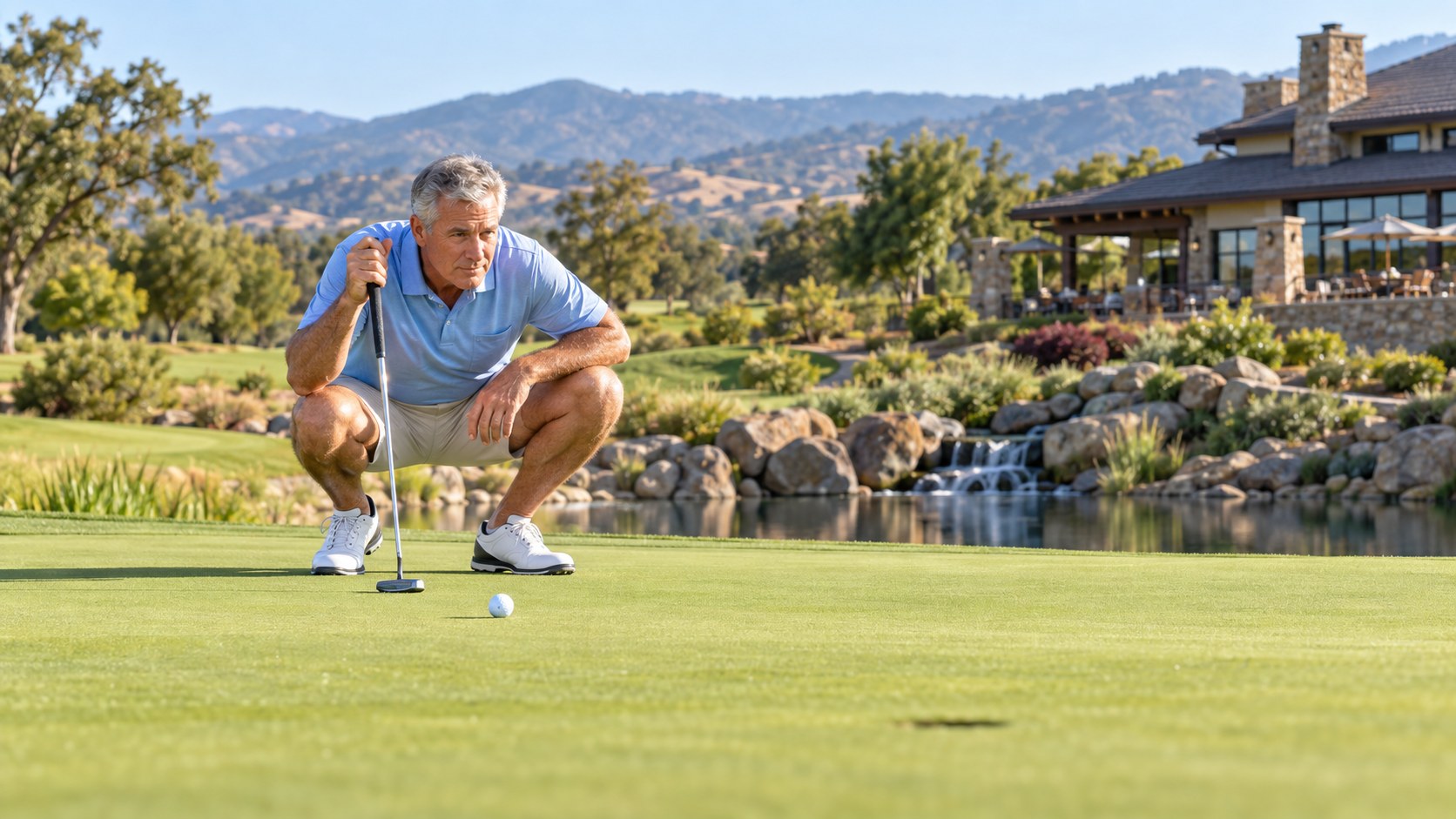 Golf fairway at a Northern California 55+ community, the kind of course that sits outside standard HOA dues at most active-adult communities