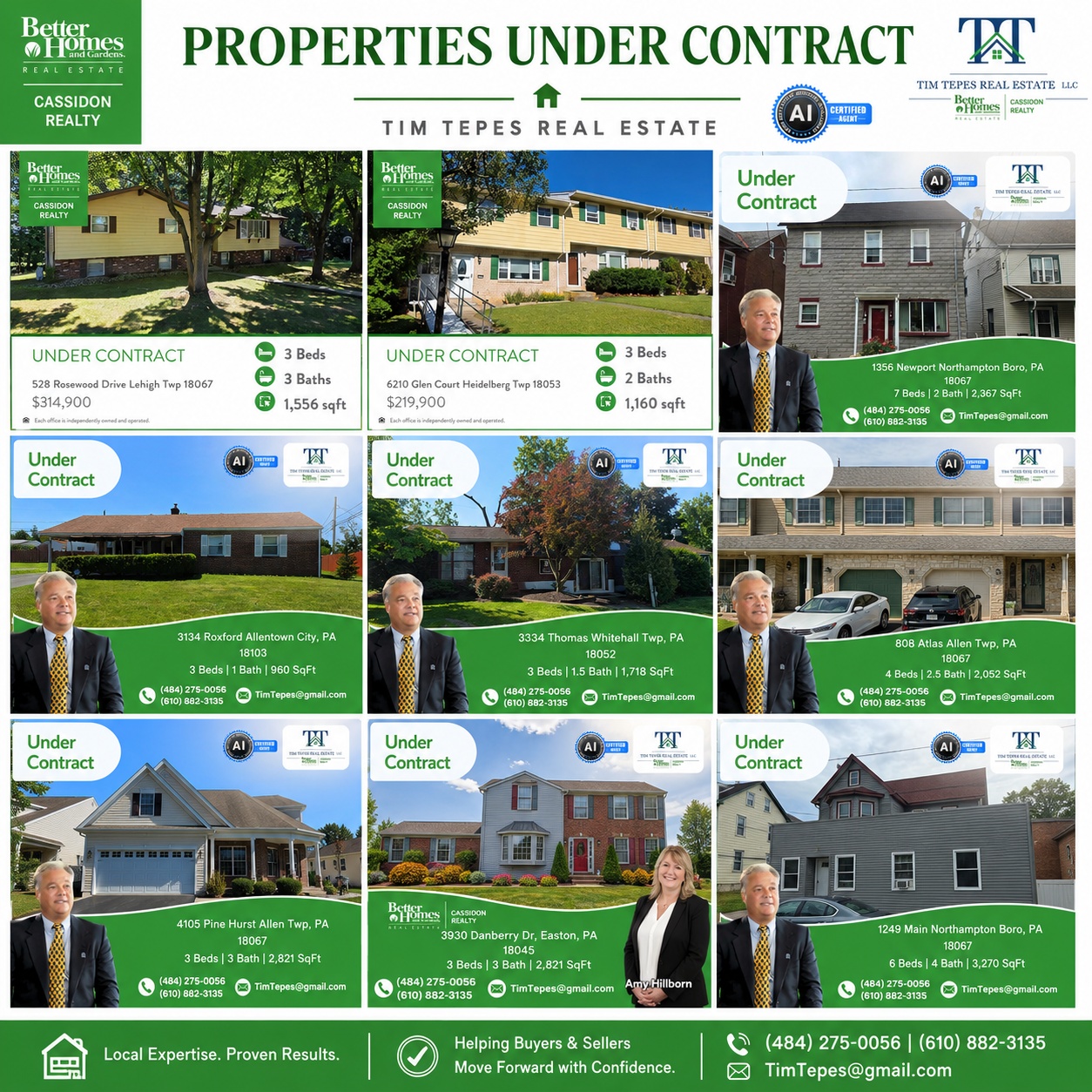 Properties under contract by Tim Tepes — all 9 Lehigh Valley homes closing in July 2026