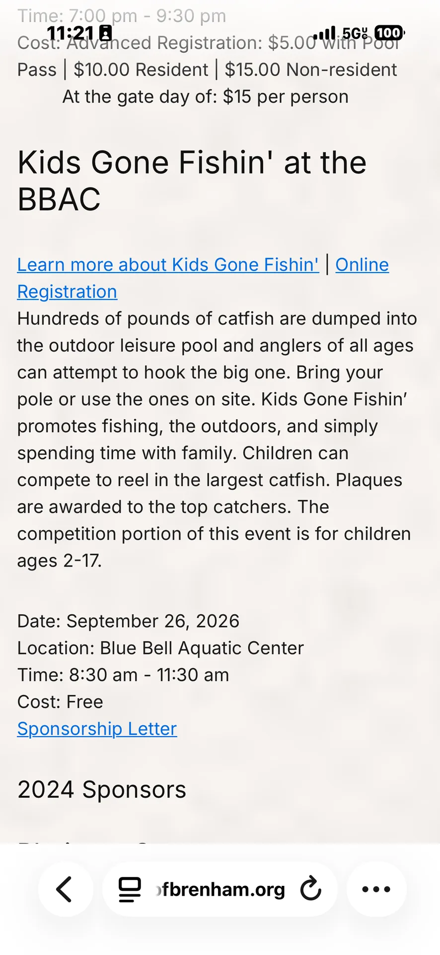 Kids Gone Fishin event at Blue Bell Aquatic Center in Brenham