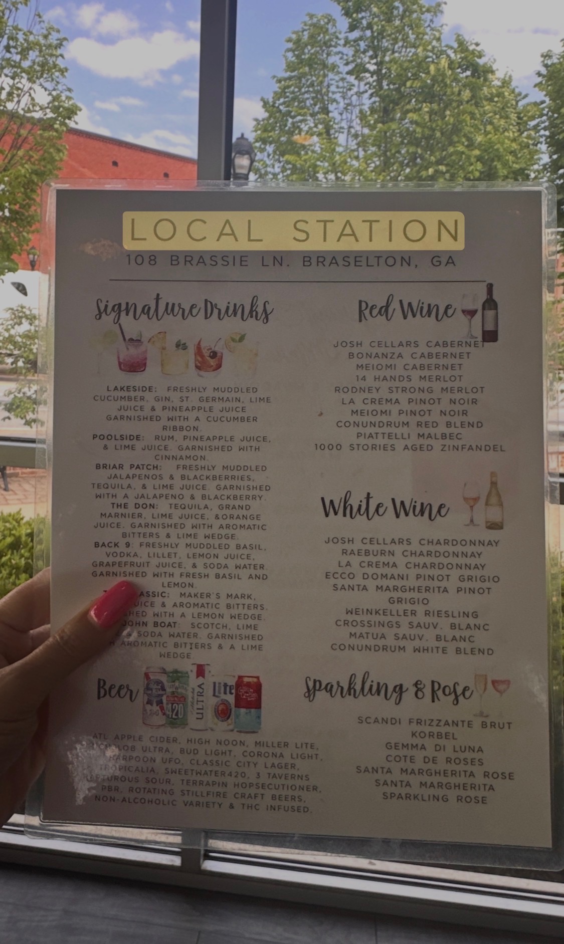 Craft cocktails and drinks menu at Local Station restaurant in Braselton Georgia