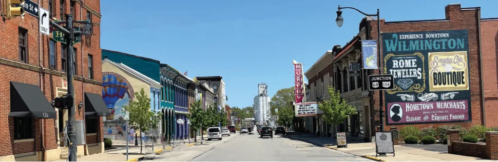 Experience Downtown Wilmington mural and the historic Murphy Theatre on South Street in Wilmington, Ohio